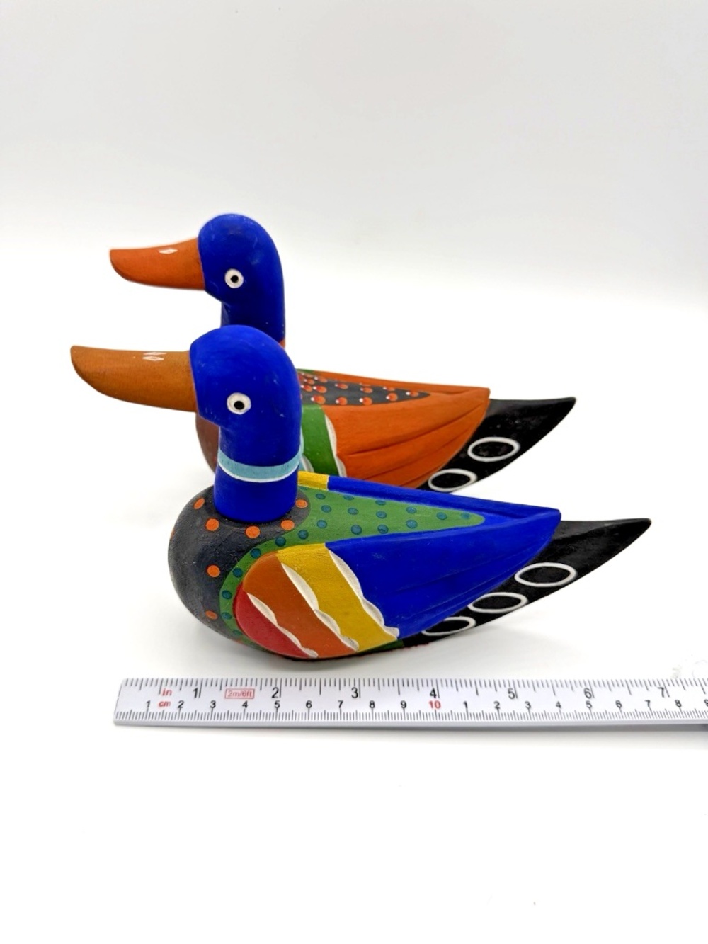 Hand Painted Wooden Duck Pair Figurines Folk Art Decor Wedding Ducks Set of 2 - Picture 16 of 16
